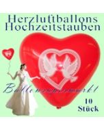 Herzluftballons mit Hochzeitstauben, 10 Stück
