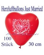 Herzluftballons Just Married, 30 cm, 100 Stück