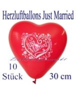Herzluftballons Just Married, 30 cm, 10 Stück