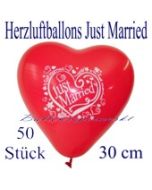 Herzluftballons Just Married, 30 cm, 50 Stück