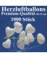 Herzluftballons Weiß 1000 Stück / Heliumqualität / Premium