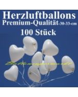 Herzluftballons Weiß 100 Stück / Heliumqualität / Premium