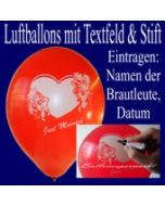 Luftballons Just Married, Rot, mit Stift,  25 Stück, Hochzeit-Luftballons zum Eintragen von Brautpaaren