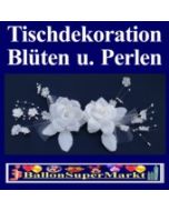 Tischdeko-Hochzeit, Weißes Rosengesteck mit Perlen