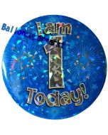 Jumbo Ansteckbutton, Tischaufsteller, I am 1 today, blau