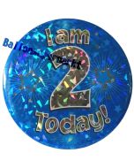 Jumbo Ansteckbutton, Tischaufsteller, I am 2 today, blau