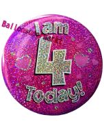 Jumbo Ansteckbutton, Tischaufsteller, I am 4 today, pink