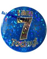 Jumbo Ansteckbutton, Tischaufsteller, I am 7 today, blau