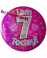 Jumbo Ansteckbutton, Tischaufsteller, I am 7 today, pink