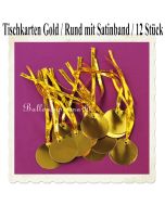 Tischkarten Gold mit Satinband, 12 Stück, Rund, 5 cm