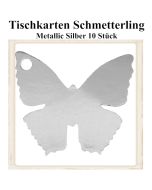 Tischkarte, Namenskarte, Metallic-Silber, Schmetterling