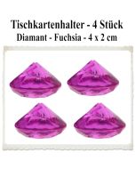 Tischkartenhalter Diamant Fuchsia, 4 Stück, 4 x 2 cm