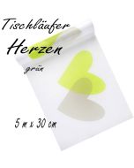 Deko-Tischläufer mit grünen Herzen, Vlies Tischdecke, 5 Meter lang x 30 cm