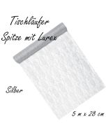 Tischläufer, Tischdecke Lurex Spitze in Silber, 5 Meter Rolle