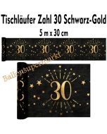 Tischläufer, Tischdecke Zahl 30, schwarz-gold, 5 Meter Rolle