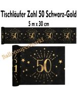 Tischläufer, Tischdecke Zahl 50, schwarz-gold, 5 Meter Rolle