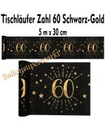 Tischläufer, Tischdecke Zahl 60, schwarz-gold, 5 Meter Rolle