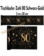 Tischläufer, Tischdecke Zahl 80, schwarz-gold, 5 Meter Rolle