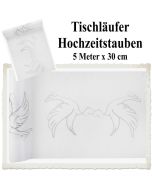 Deko-Tischläufer Weiß mit Hochzeitstauben, Organza Tischdecke, 5 Meter lang x 30 cm