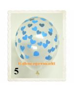 Luftballons 30 cm, Kristall, Transparent mit Babyblauen Herzen, 5 Stück