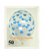 Luftballons 30 cm, Kristall, Transparent mit Babyblauen Herzen, 50 Stück