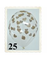 Luftballons 30 cm, Kristall, Transparent mit goldenen Herzen, 25 Stück