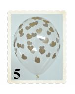 Luftballons 30 cm, Kristall, Transparent mit goldenen Herzen, 5 Stück