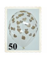 Luftballons 30 cm, Kristall, Transparent mit goldenen Herzen, 50 Stück