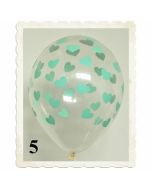 Luftballons 30 cm, Kristall, Transparent mit Mintgrünen Herzen, 5 Stück
