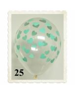 Luftballons 30 cm, Kristall, Transparent mit Mintgrünen Herzen, 25 Stück