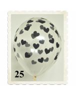 Luftballons 30 cm, Kristall, Transparent mit schwarzen Herzen, 25 Stück