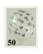 Luftballons 30 cm, Kristall, Transparent mit silbernen Herzen, 50 Stück