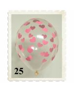 Luftballons 30 cm, Kristall, Transparent mit rosa Herzen, 25 Stück