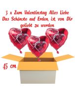 Valentinsgrüße im Karton, 5 x Zum Valentinstag Alles Liebe Herzluftballons mit Helium