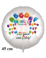 "Viel Glück und Erfolg zum Schulanfang!" ABC. Runder Luftballon, satinweiß, 45 cm