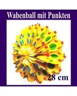 Gelber Wabenball mit Punkten, Festdekoration, Partydekoration, Dekoration Karneval, Fasching, Geburtstag, Party, Kindergeburtstag