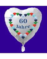Weißer Herzluftballon aus Folie: 60 Jahre, Diamantene Hochzeit