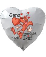 Herzluftballon in Weiß "Ganz verrückt nach Dir! Ich liebe Dich!