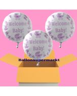 Welcome Baby Luftballons, Babyparty Girl, 3 Heliumballons