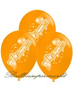Motiv-Luftballons Willkommen, orange, 3 Stueck