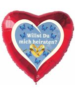 Luftballon Herz "Willst Du mich heiraten" mit Helium-Ballongas