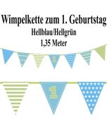 Wimpelkette zum 1. Geburtstag, hellblau