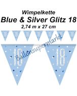 Wimpelkette Blue & Silver Glitz 18 zum 18. Geburtstag