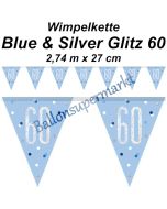Wimpelkette Blue & Silver Glitz 60 zum 60. Geburtstag