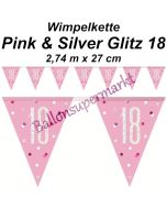 Wimpelkette Pink & Silver Glitz 18 zum 18. Geburtstag