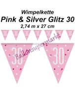 Wimpelkette Pink & Silver Glitz 30 zum 30. Geburtstag