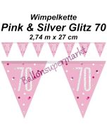 Wimpelkette Pink & Silver Glitz 70 zum 70. Geburtstag