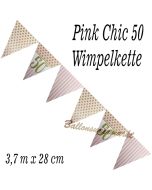 Wimpelkette Pink Chic 50, Dekoration 50. Geburtstag