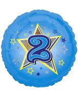 Luftballon aus Folie zum 2. Geburtstag, blauer Rundballon, Junge, Zahl 2, inklusive Ballongas