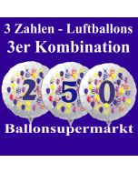 Zahlen-Luftballons aus Folie, 3 Zahlen Kombination zu Geburtstag und Jubiläum